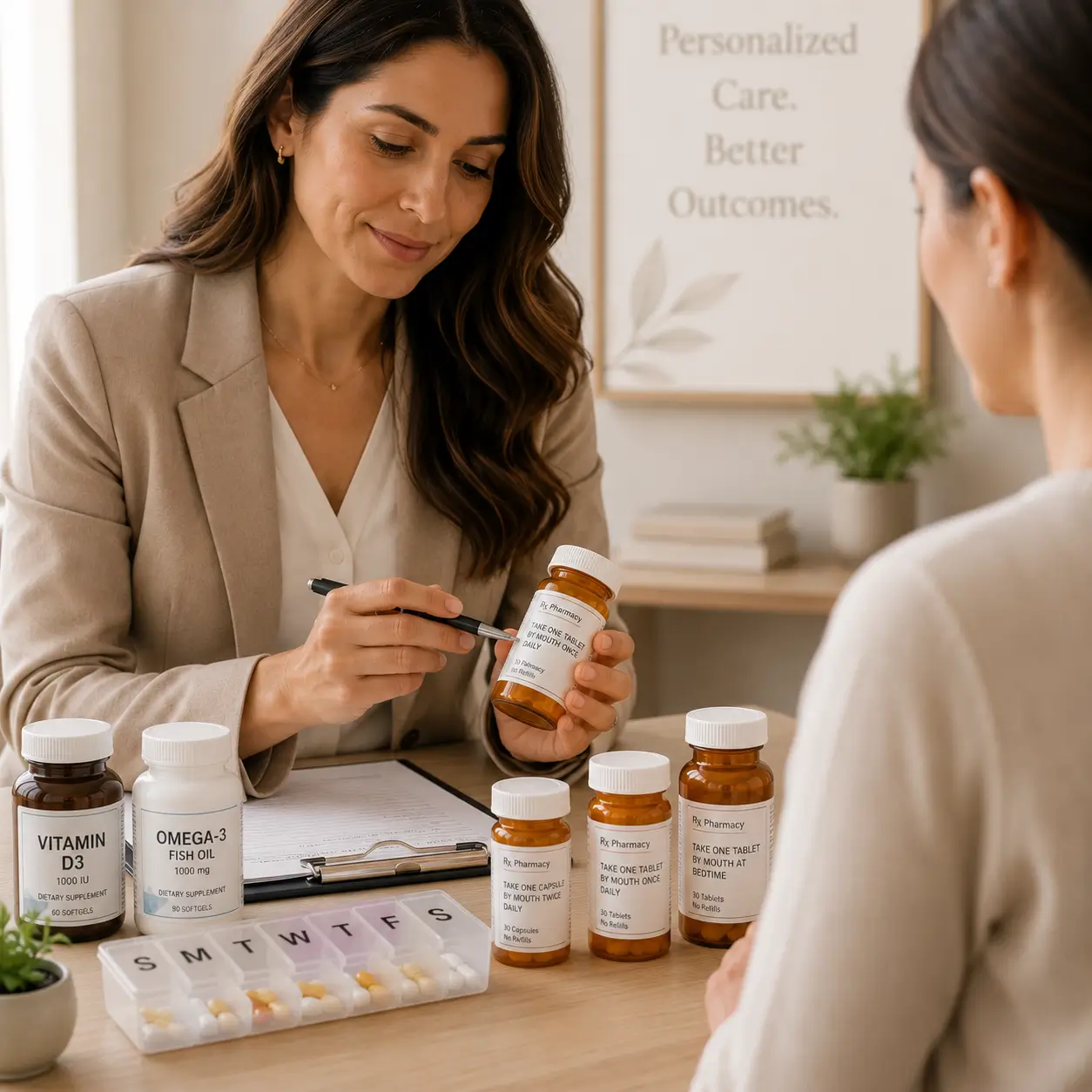 A clinician reviewing medication with a patient