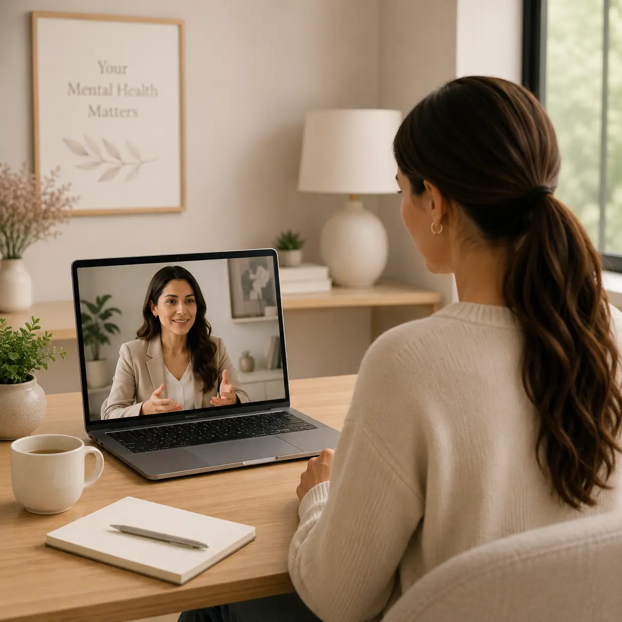 A telehealth visit on a laptop at home